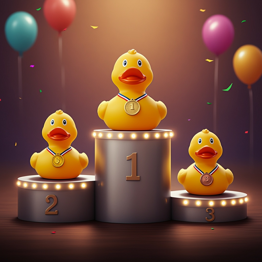 Utdrikningslag i Bergen med gule ender på pallen